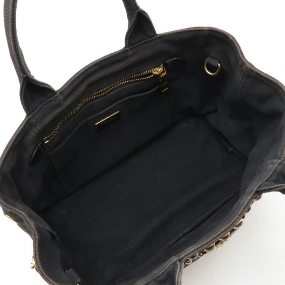 PRADA CANAPA Tote Bag Canvas NERO Black 1BG439 - Picture 8 of 10